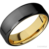7 mm wide Beveled Zirconium band featuring a 14K Yellow Gold sleeve